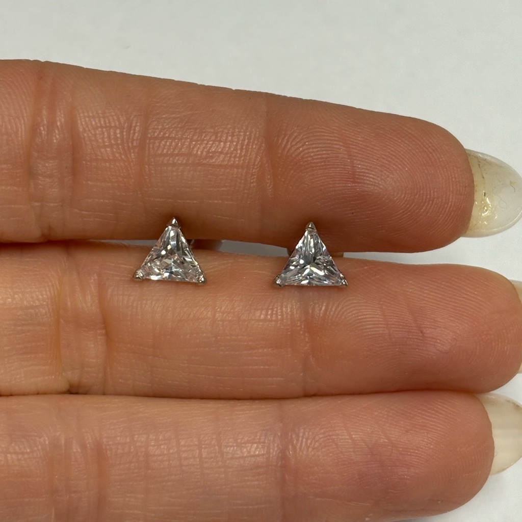 Suzy Levian Sterling Silver Trillion-Cut White Cz Stud Earrings Nwt